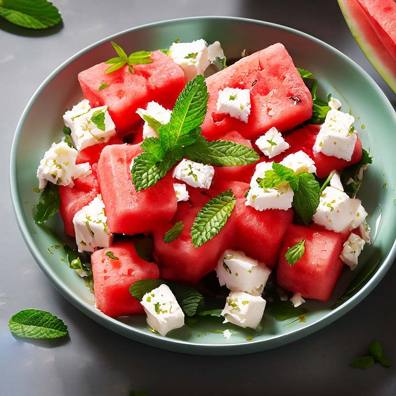 Watermeloensalade met feta en munt zelf maken